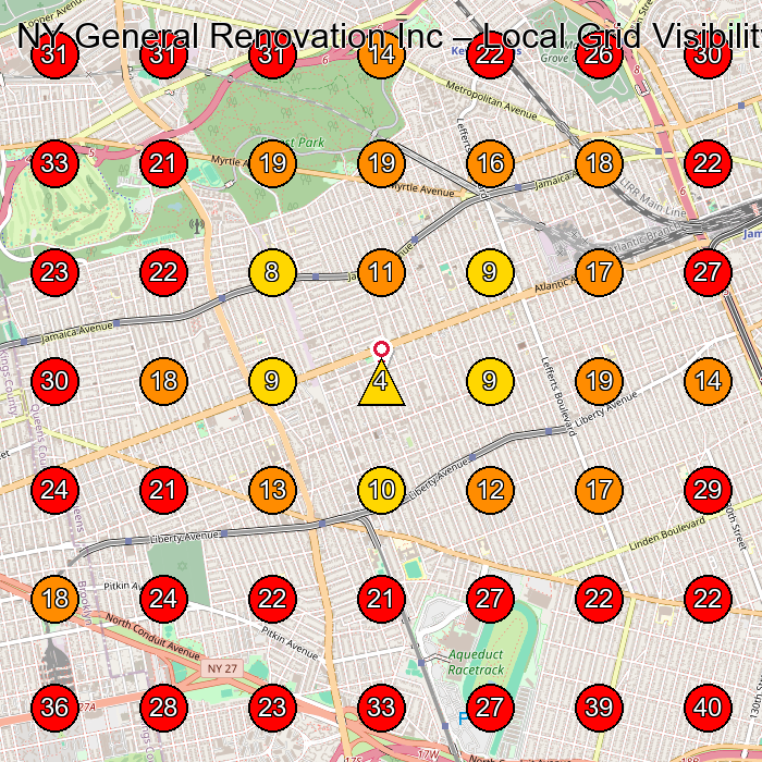 NY General Renovation Inc GeoGrid visibility map for Roofing Contractor in Queens